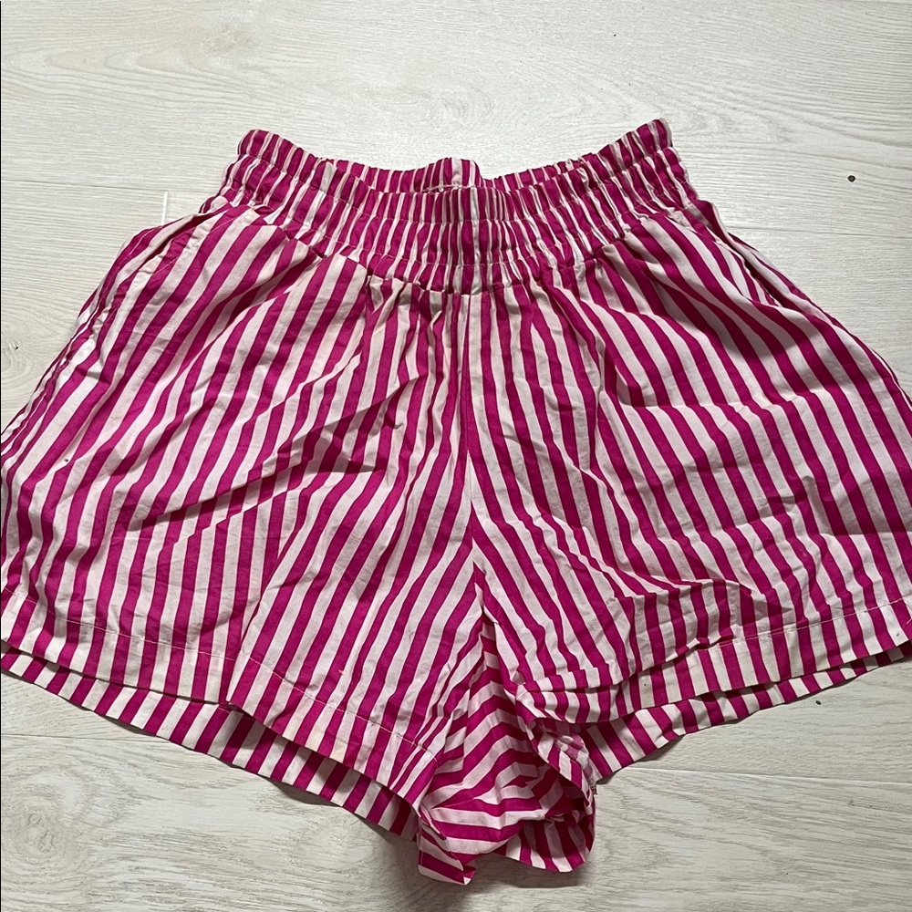 Brunette The Label Pink & White Striped High-Waist Shorts